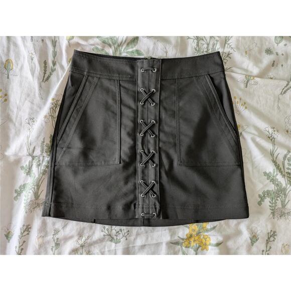 2000s Express Dark Olive Lace Up Mini Skirt - Picture 1 of 3